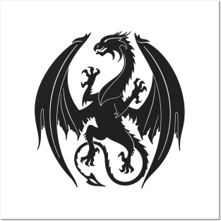 Silhouette heraldic dragon insignia Posters and Art